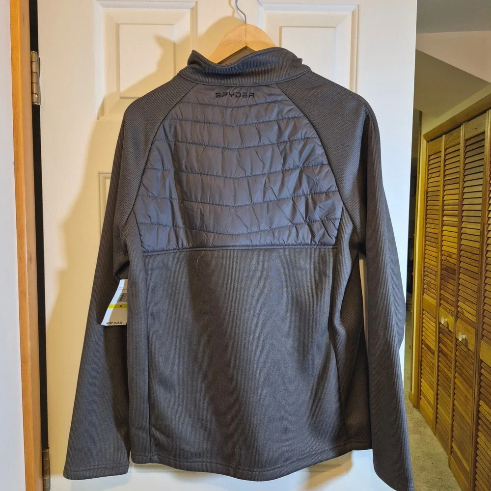 Spyder Men Hybrid Full Zip Jacket Charcoal Gray Quilted Mock Neck SPFGM193-069 M